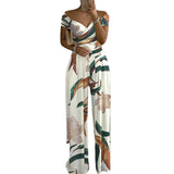 2025 New Commuting Women's Single-Word Shoulder-Print Trousers Sexy High-Waisted Jumpsuit HZ0108