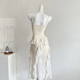 Cute Sheath Spaghetti Straps Ivory Ruffles Casual Dress Summer Outfits Short Holiday Dresses HZ1214