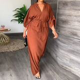 Spring 2025 Women's Loose Casual Open Fork Bag Muslim Dress Solid Color Dress HZ0108