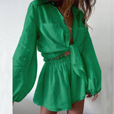 Spring 2025 New Women's Fashion Trend With Bubble Sleeve Tops Casual Fashion Set HZ0108