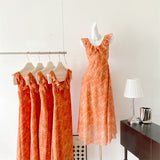 Sexy A line Jewel Summer Orange Chiffon Dress Holiday Party Outfits For Women HZ1214