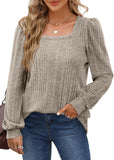2025 Autumn And Winter New Lady Pit Strips Grinding Square Collar Fashion Lantern Sleeve Long Sleeve Top HZ0108