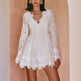Niulatu New Long Sleeves With Lace Lace V-Neck Dresses SPCP