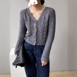 Korean Vintage Vintage V-Neck Single-Row Knitted Cardigan Women's Lazy Casual Casual Sleeve Sweater Coat HZ0108