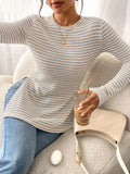 Tiktok's New Round-Neck Open Fork Long-Sleeved Casual Lady's Shirt T-Shirt HZ0108