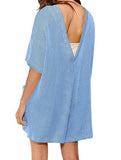 2025 New Lady Loose Pocket Back V-Neck Short-Sleeved Jumpsuit HZ0108