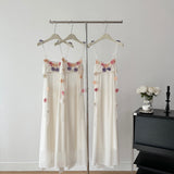 Cute A Line Spaghetti Straps Floral White Chiffon Summer Dress Holiday Party Outfits For Girls HZ1214