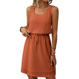 2025 Summer New Side Collar Rope Sleeveless Vest Dress With Inner Lining HZ0108