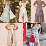 2025 Summer New Women's Collar Bubble Sleeve With Commute Sexy Floral Dress HZ0108