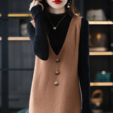 2025 Spring And Autumn V-Neck Dress Women's Vest Vest Knitted Long Sweater Bottom Sweater Skirt Sleeveless HZ0108