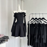 Cute A Line Off The Shoulder Black Summer Dress Holiday Party Outfits For Women HZ1214