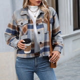 Winter New Turn-Pocket Pocket Fashion Casual Short Lady Lattice Coat HZ0108
