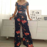2025 New Commuting Women's Single-Word Shoulder-Print Trousers Sexy High-Waisted Jumpsuit HZ0108