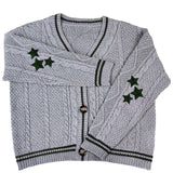 Bat Sleeve Knitted Sweater Coat Autumn And Winter Solid Embroidered Women's Single Row Buckle Long Sleeve Open Shirt HZ0108