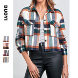 Winter New Turn-Pocket Pocket Fashion Casual Short Lady Lattice Coat HZ0108