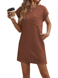 2025 Tiktok Leisure Sports Round Collar Pocket Short-Sleeved Loose Dress HZ0108