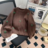 Vintage Embroidery Flower Cover Sweater Women's Autumn And Winter 2025 Women's Loose Lazy Wind High-End Feeling Korean Knitwear HZ0108