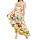 Women's Clothing 2025 Spring New Sexy Big Swing Dress Graffiti Print Sleeveless Sling Dress HZ0108