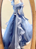 Vintage High Low Off The Shoulder Short Sleeves 16th Blue Birthday Dress Lolita Dress Birthday Outfits HZ1214