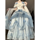 Vintage Ball Gown Off The Shoulder Short Sleeves 16th Blue Birthday Dress Lolita Summer Dress 18th Birthday Outfits HZ1214