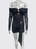 2025 Pure Hot Girl Autumn New Waist Repair Slim Thin Folds A Word Shoulder Bag Hip Dress HZ0108