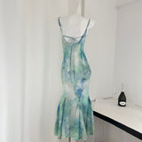 Cute Mermaid Spaghetti Straps Green Long Summer Dress For Women HZ1214
