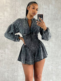 Autumn And Winter Women's Half Zippered Jumpsuit Female High Waist Plastic Waist Repair To Make Old Long Sleeve Conjoin Sexy Hot Babes HZ0108