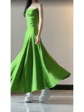 Niulatu A line Spaghetti Straps Green Holiday Dress Satin Birthday Dresses Birthday Outfits SD1293