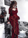 Vintage Mermaid Sweetheart Long Sleeves Burgundy Black Lace Summer 18th Birthday Dress Lolita Dress Birthday Outfits HZ1214