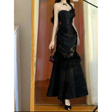 Vintage Mermaid Sweetheart Black Lace Summer 18th Birthday Dress Lolita Dress Birthday Outfits HZ1214