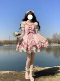 Sweet Ball Gown Lolita Outfits Short Sleeves Pink 16th Birthday Dress Lolita Summer Dress Birthday Outfits HZ1214