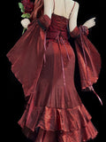 Vintage Mermaid Spaghetti Straps Burgundy Summer 18th Wine Red With Sleeves Birthday Dress Lolita Dress Birthday Outfits HZ1214