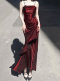 Vintage Mermaid Spaghetti Straps Burgundy Long Summer 18th Birthday Dress Lolita Dresses Birthday Outfits HZ1214