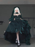 Princess Ball Gown Off The Shoulder Short Sleeves Dark Green High Low Floral 16th Chiffon Birthday Dress Lolita Dress 18th Birthday Outfits HZ1214