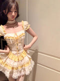 Sweet Ball Gown Square Neck Yellow Lace Short 16th Birthday Dress Lolita Dress Birthday Outfits HZ1214