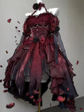 Beautiful High Low Off The Shoulder Short Sleeves Burgundy Rose Floral 16th Chiffon Birthday Dress Lolita Dress 18th Birthday Outfits HZ1214