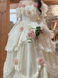 Retro Ball Gown Off The Shoulder Short Sleeves White Rose Floral 16th Chiffon Birthday Dress Lolita Dress 18th Birthday Outfits HZ1214