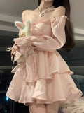 Niulatu A Line Off The Shoulder Chiffon Pink Short Birthday Dresses Birthday Outfits SD1182