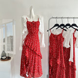 Sexy A Line Spaghetti Straps Floral Red Summer Dress Holiday Party Outfits For Women HZ1214