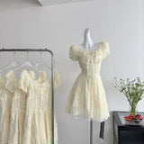 Cute A Line Square Neckline Floral Short Yellow Summer Dress Holiday Party Outfits For Women HZ1214