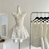 Sexy Ball Gown Square Neckline Satin Ivory Polka Dots Short Summer Dress Holiday Party Outfits For Women HZ1214