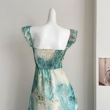 Sexy Mermaid Square Floral Green Summer Dress Holiday Party Birthday Outfits For Women HZ1214