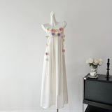 Cute A Line Spaghetti Straps Floral White Chiffon Summer Dress Holiday Party Outfits For Women HZ1214