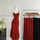 Sexy Mermaid Spaghetti Straps Sequin Birthday Party Dress Summer Holiday Outfits For Women HZ1214