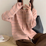 Korean Striped Loose Lazy Knitted Jersey 2025 Autumn And Winter Women's Simple Round Jump Sweater Coat HZ0108