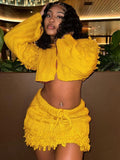 2025 New Women's Sweet And Spicy Casual Pure Color Exposed Umbilly Long-Sleeved Tidly Tidly Fashioned Two Sets HZ0108