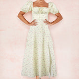 2025 Summer New Women's Collar Bubble Sleeve With Commute Sexy Floral Dress HZ0108