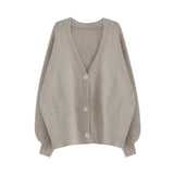 2025 Korean Version Of Large-Size Soft-Creinible Black Sweater Knitted Loose Cardigan Women's Spring And Autumn Solid Color Long-Sleeved Coat HZ0108