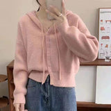Short Hooded Sweater Cardigan Women Loose Korean Spring And Autumn Lazy Little Man To Wear A Knitted Coat Top HZ0108