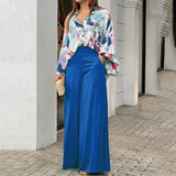 Women's 2025 Spring Sets Easier Elegant Casual Printed Shirts Broad Legs Fashion Set Women HZ0108